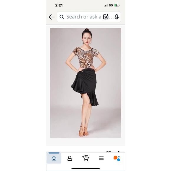 ELLYDOOR Women Ballroom Latin Dance Skirt Ruffle Hem Asymmetric High Low, Medium - Picture 14 of 14